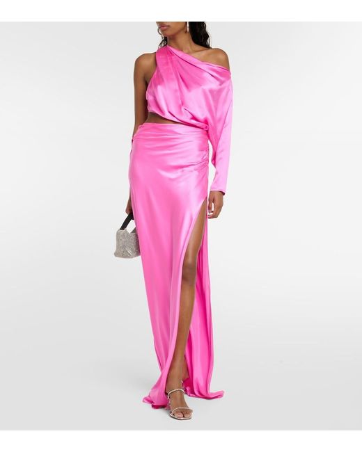The Sei Pink Draped Cutout Silk Satin Gown