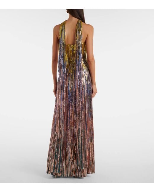 Elie Saab Multicolor Sequined Scarf-Detail Strapless Gown