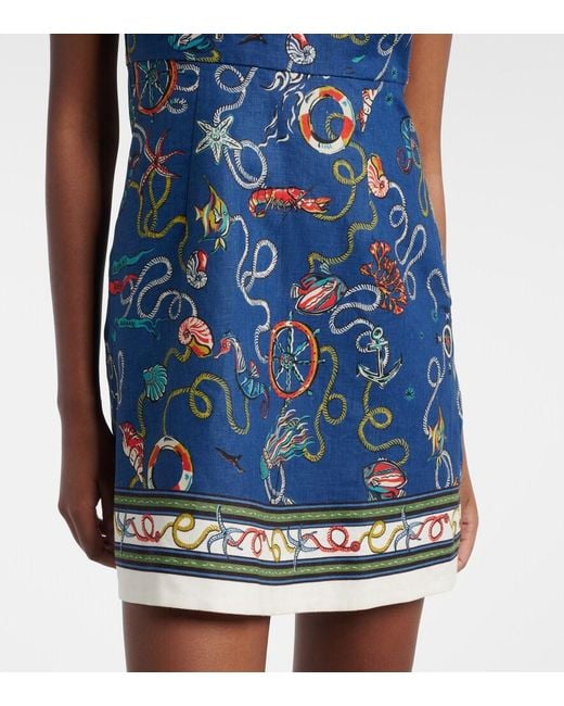 ALÉMAIS Blue Cove Printed Halterneck Linen Minidress