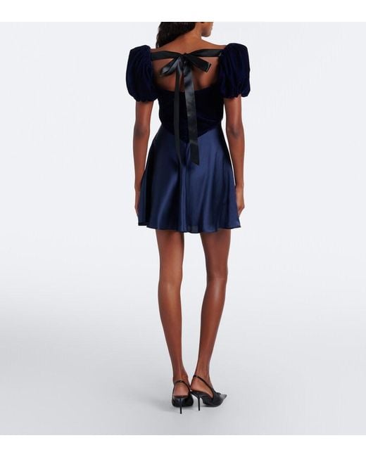 Rodarte Blue Ruched Silk Satin And Velvet Minidress