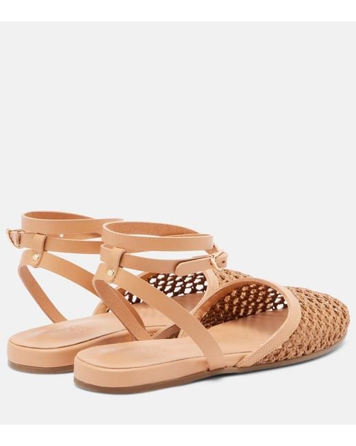 Ancient Greek Sandals Brown Filothea Leather-Trimmed Raffia Slingback Flats