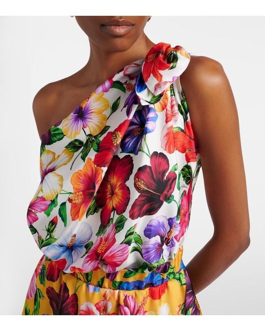 Dolce & Gabbana White Floral One-Shoulder Silk Midi Dress