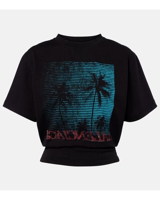 Balenciaga Black Logo Cropped Cotton Jersey T-Shirt
