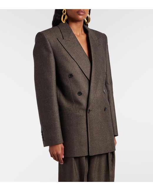 Saint Laurent Black Herringbone Double-Breasted Wool Blazer