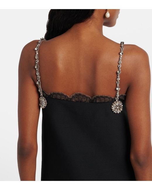 Valentino Black Crepe Couture Embellished Lace-Trimmed Minidress