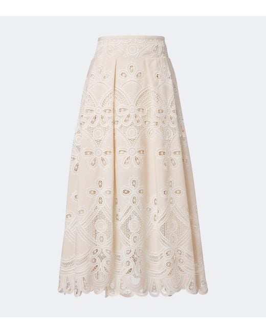 Elie Saab Natural Embroidered Gathered Maxi Skirt