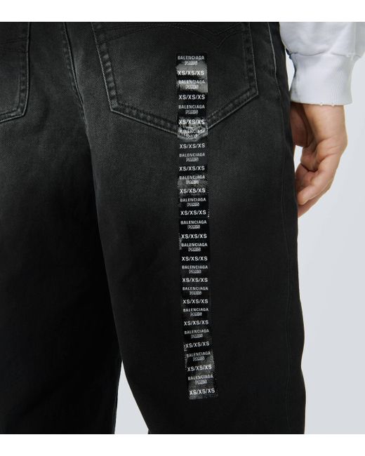 Balenciaga Black Size Sticker Wide-leg Jeans for men