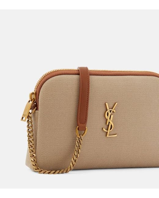 Saint Laurent Natural Gaby Leather-Trimmed Canvas Camera Bag