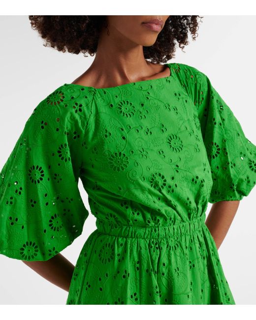 Carolina Herrera Green Openwork Embroidered Cotton Midi Dress