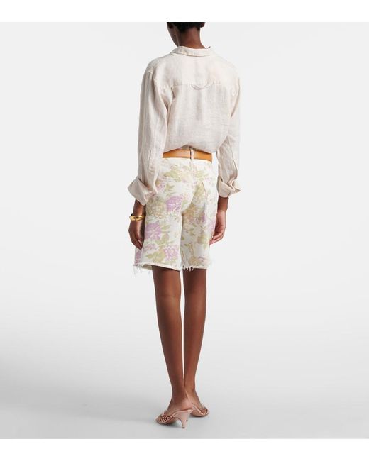 Citizens of Humanity White Ayla Floral Denim Bermuda Shorts