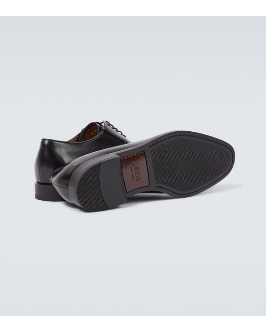 Zegna Black New Classic Flex Leather Derby Shoes for men