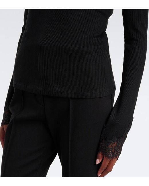 Dorothee Schumacher Black Pure Sleekness Lace-Trimmed Cotton Top