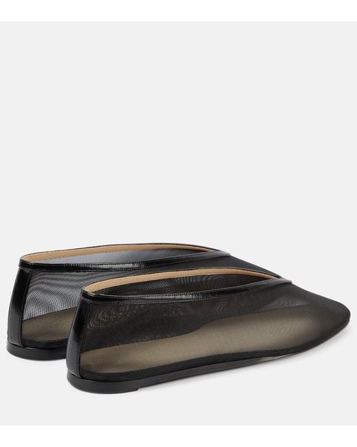 Le Monde Beryl Gray Luna Leather-Trimmed Mesh Ballet Flats