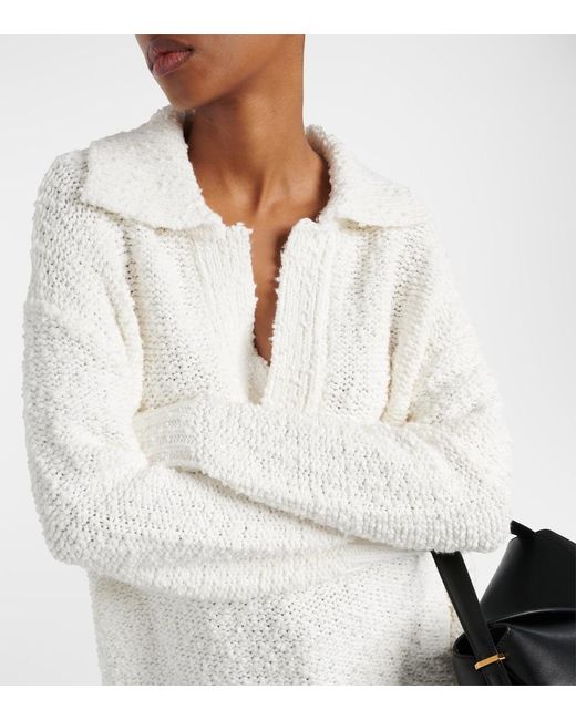 Joseph White Textured Cotton-Blend Polo Sweater