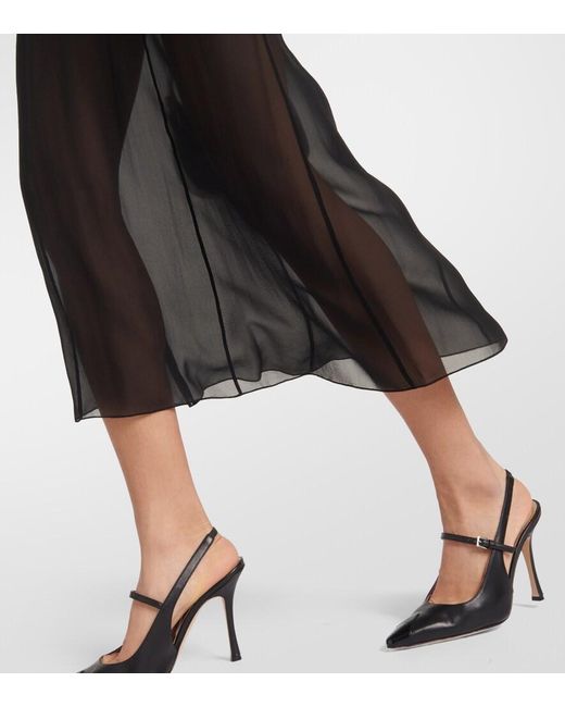 Alessandra Rich Black Silk Georgette Midi Dress