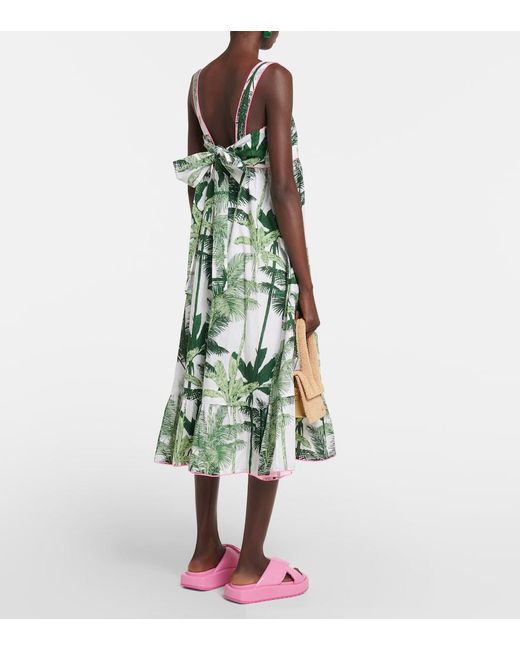 Juliet Dunn Green Printed Cotton Midi Dress
