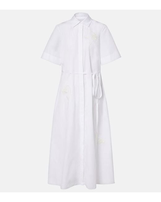 Erdem White Embroidered Cotton Poplin Shirt Dress