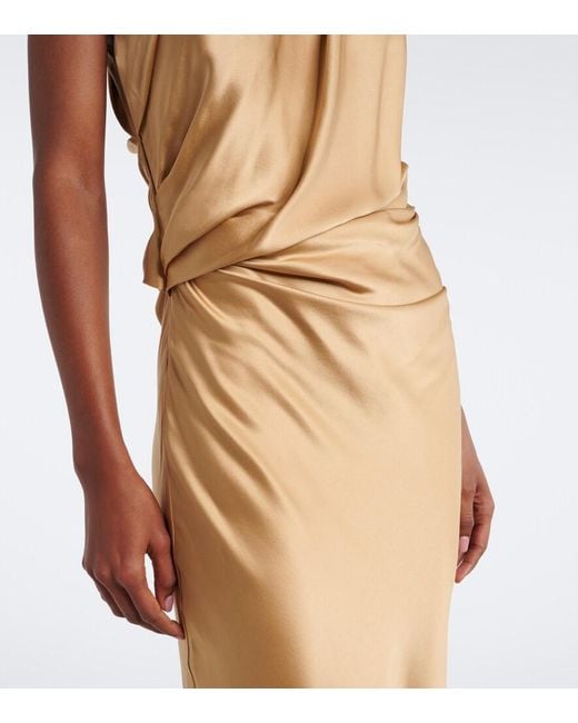 The Sei Metallic One-Shoulder Draped Silk Satin Gown
