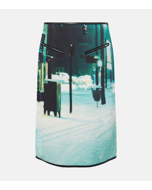 Jil Sander Green Printed Leather-Trimmed Midi Skirt