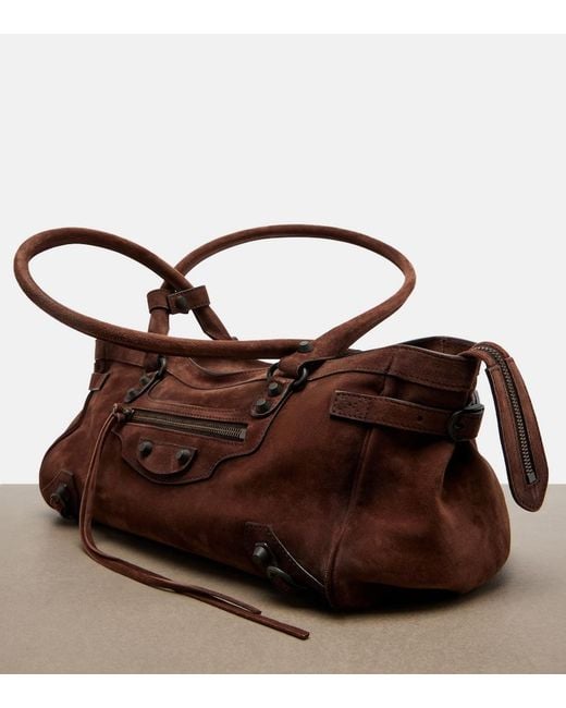 Balenciaga Brown Le City East-West Small Suede Shoulder Bag