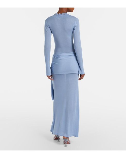 AYA MUSE Blue Lace-Trimmed Maxi Dress