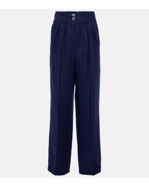 Loro Piana Blue Linen Wide-leg Pants