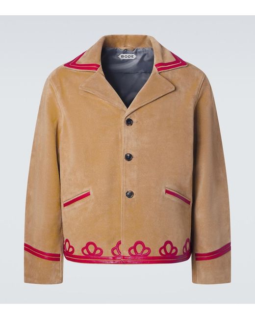 Bode Green Trefoil Leather-Trimmed Suede Jacket for men