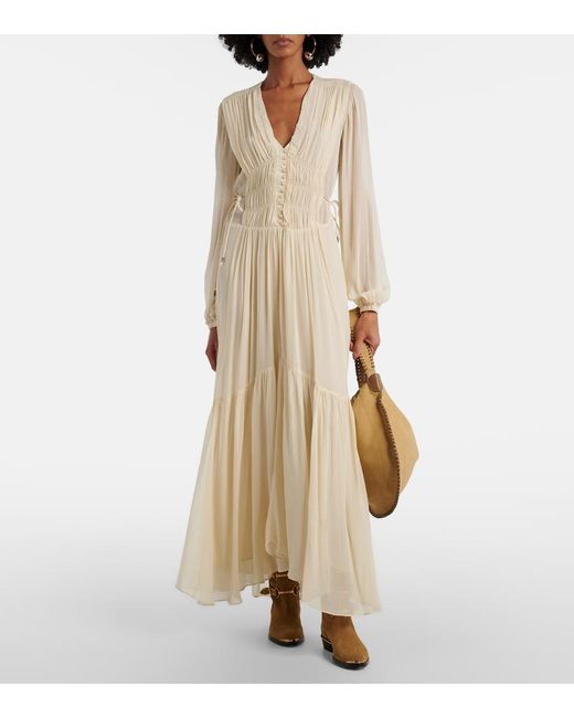 Isabel Marant Natural Briane Gathered Muslin Maxi Dress