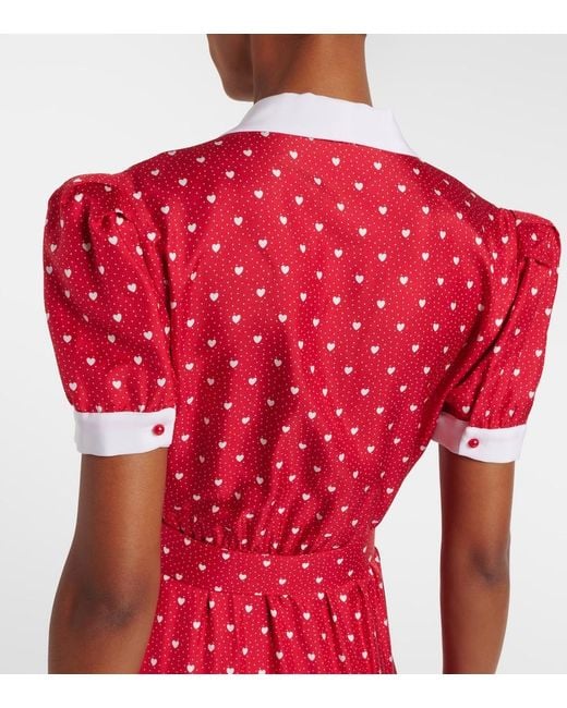 Rodarte Red Printed Silk Twill Midi Dress