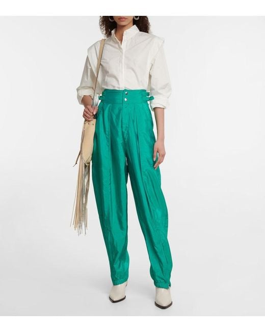 Isabel Marant Green Olga High-Rise Tapered Pants