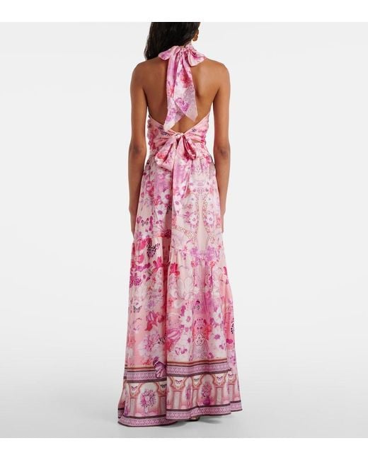 Camilla Pink Floral Embellished Silk Halterneck Top