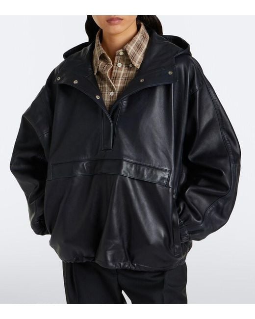 Rohe Black Hooded Oversized Leather Jacket