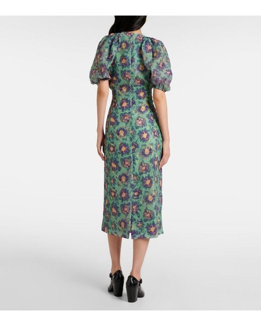 Ulla Johnson Green Amandine Puff-Sleeve Midi Dress