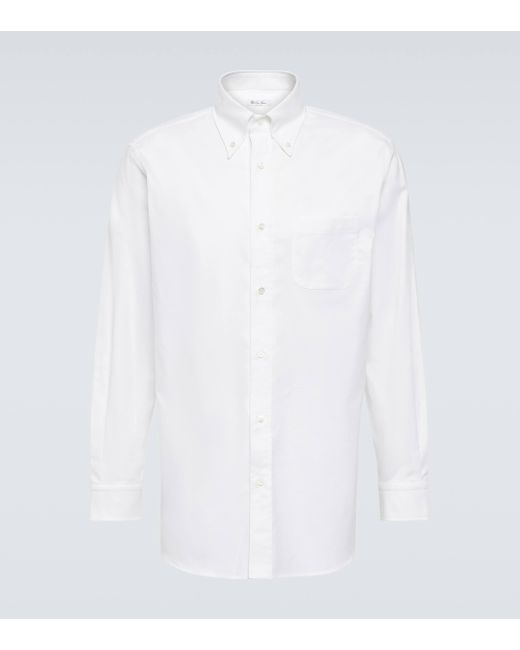 Loro Piana White Agui Cotton Poplin Oxford Shirt for men