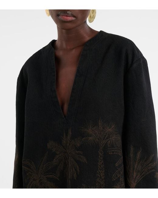 Alanui Black Jungle Toile De Jouy Denim Top