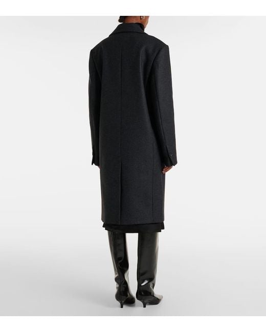 Totême  Black Double-Breasted Wool-Blend Felt Coat