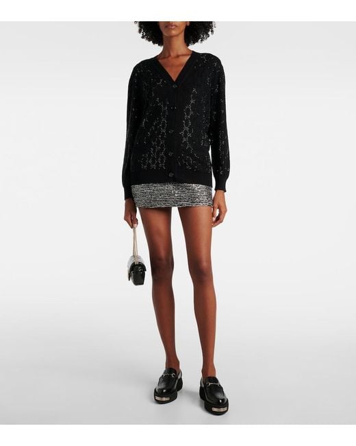 Gucci Black Gg Crystal Wool Cardigan