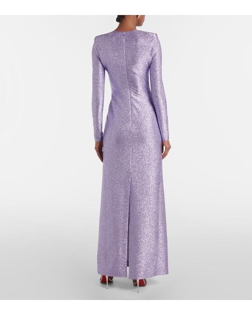 Oscar de la Renta Purple Lamé-Effect Column Maxi Dress