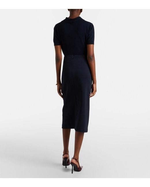 Max Mara Blue Cotton-Blend Midi Skirt
