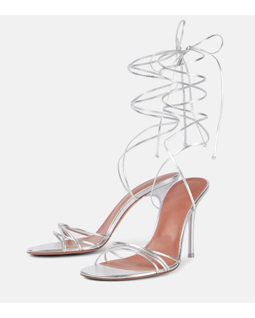 AMINA MUADDI White Lori 95 Metallic Leather Sandals