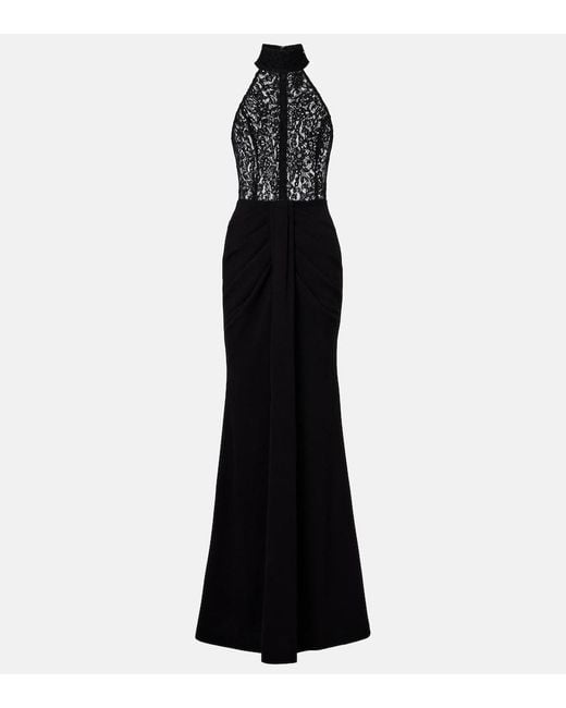 Rebecca Vallance Black Dixie Draped Halterneck Lace And Taffeta Gown