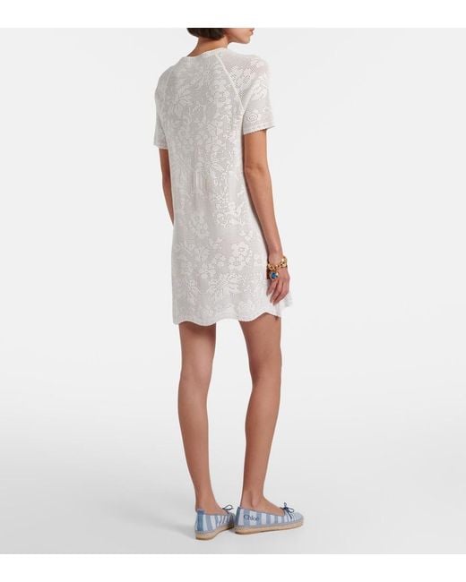 Chloé White Pointelle Scalloped Cotton Minidress