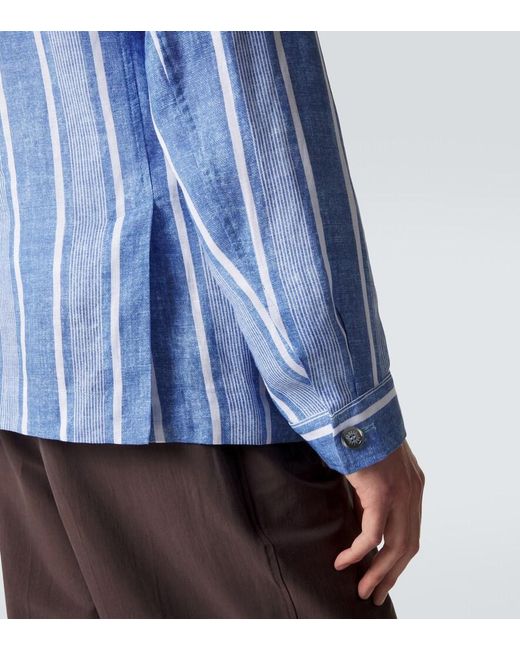 Fedeli Blue Striped Linen Overshirt for men