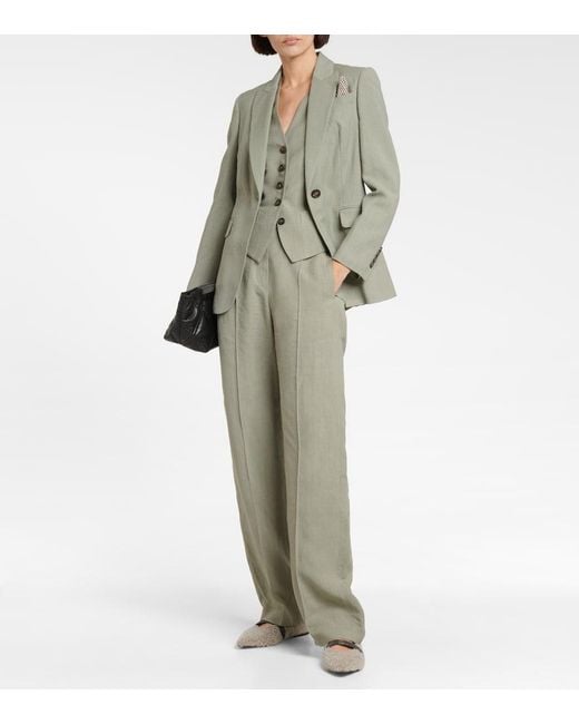 Brunello Cucinelli Green Straight Twill Pants
