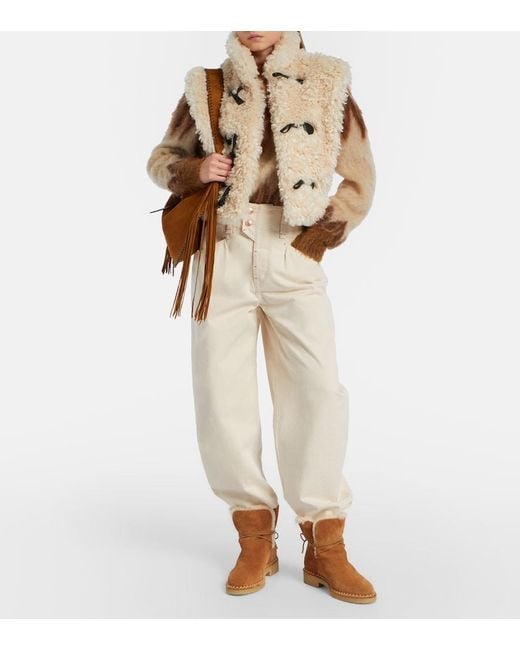 Aquazzura Brown Megeve Shearling-Trimmed Suede Ankle Boots