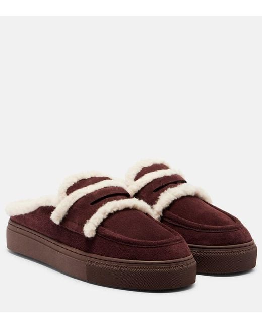 Inuikii Brown Shearling-Trimmed Suede Mules