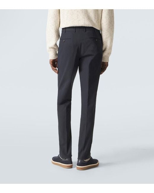 Loro Piana Blue Pantaflat Cotton-Blend Chinos for men