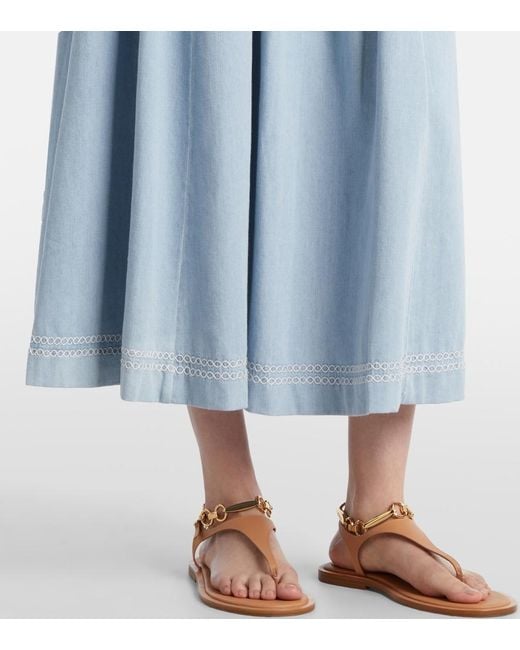 Zimmermann Blue Ascension Shirred Denim Midi Skirt