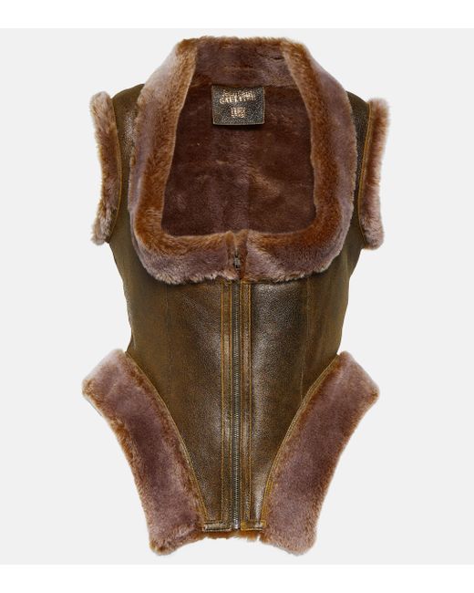 Jean Paul Gaultier Brown X Knwls Shearling And Leather Bustier