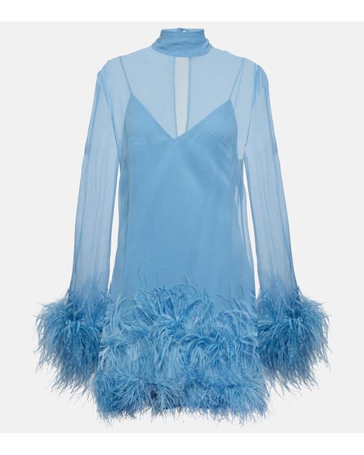 ‎Taller Marmo Blue Gina Spirito Feather-trimmed Minidress
